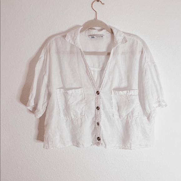 Zara Tops - Zara Linen Short Sleeve Blouse Medium